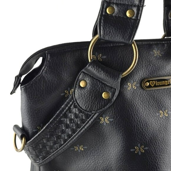 Loungefly Sugar Skull Day of the Dead Large Black Faux Leather Bag Pink Gold - Picture 10 of 16